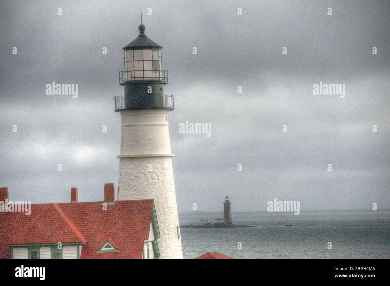 Portland Head Light & Halfway Rock Lighthouse Stock Photo