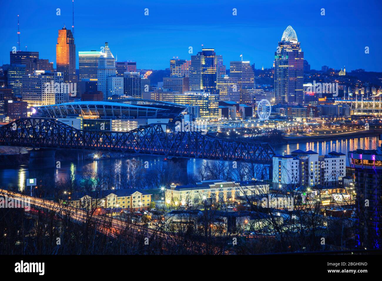 Cincinnati at night. Cincinnati, Ohio, USA. Stock Photo