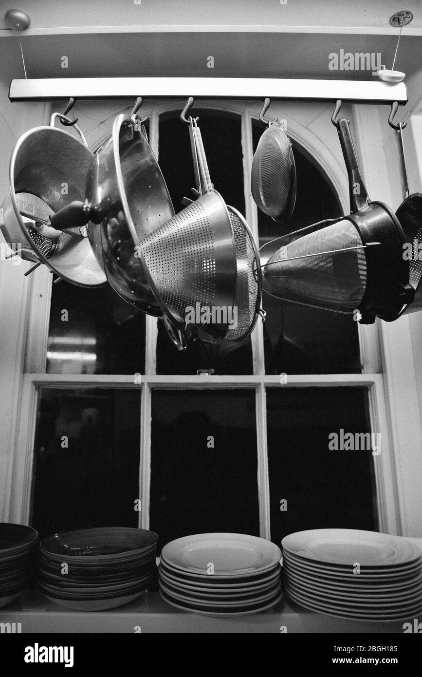 Plates and Utensils in Restaurant Kitchen Stock Photo Alamy