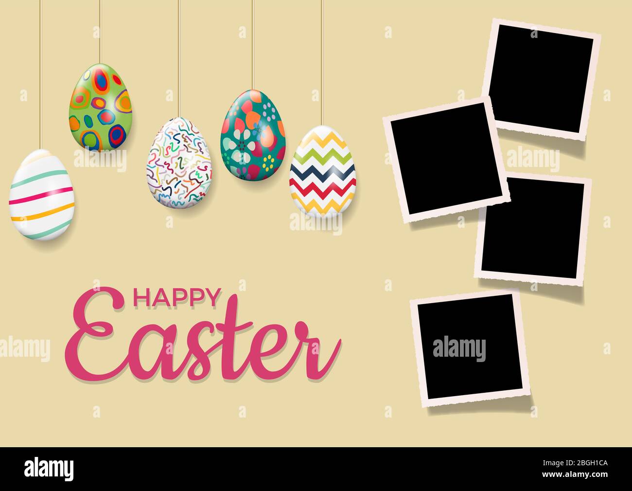 Easter background with eggs and photos, blank frames. Vector template ...