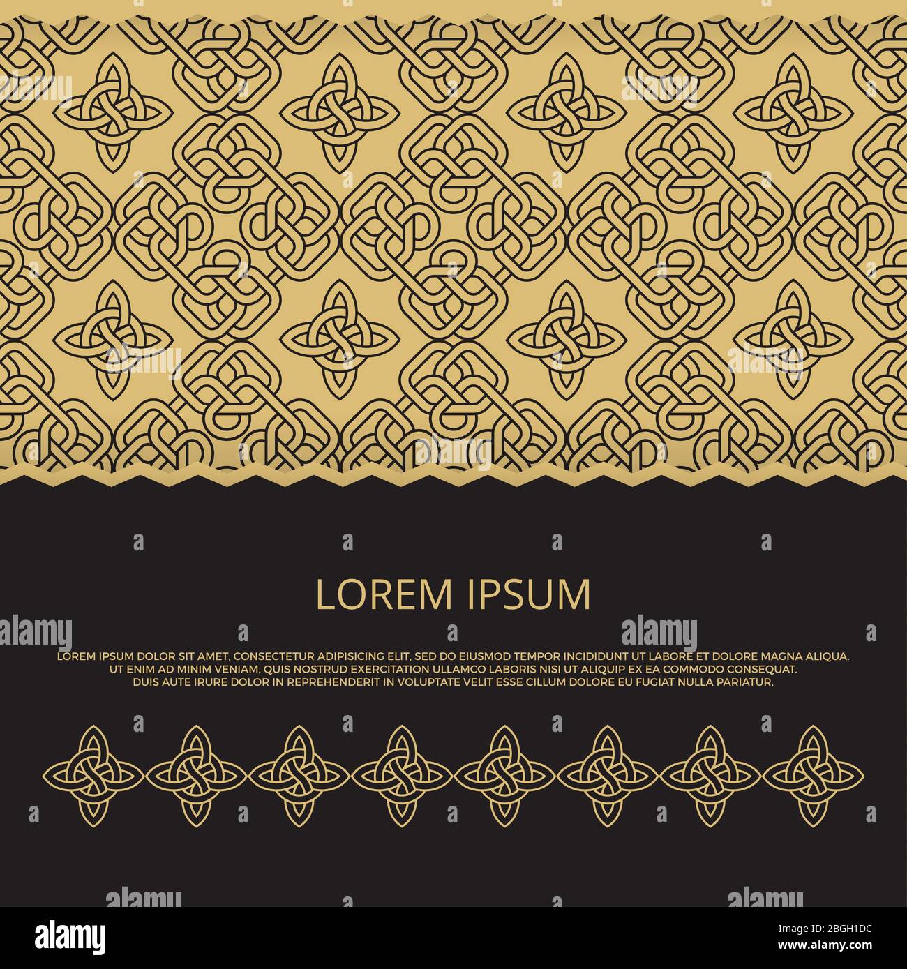 Golden celtic knots banner template. Decorative pattern design. Vector illustration Stock Vector