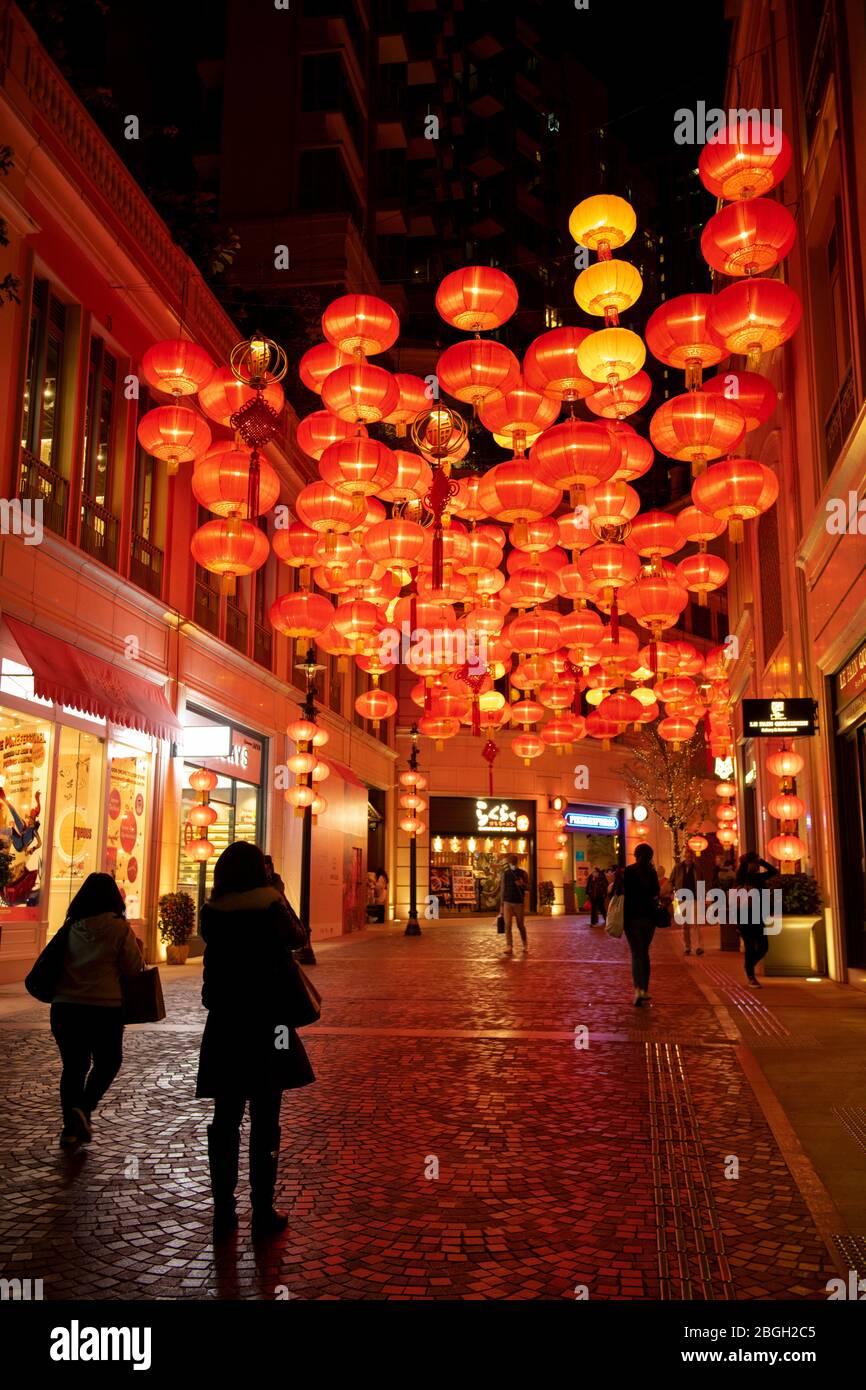 Hong Kong,China21 Feb,2020. Lanterns for Chinese New Year decorate Lee
