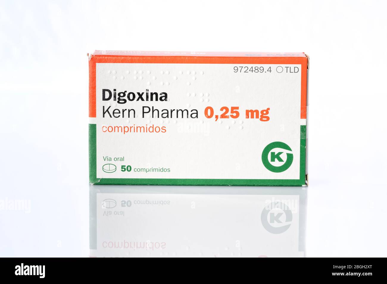 Digoxin is indicated in the treatment of chronic heart failure where the main problem is systolic dysfunction. Photograph taken in Madrid, Spain, on A Stock Photo