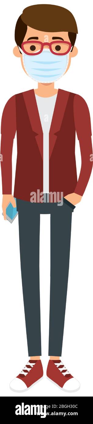 man with eyeglasses using face mask isolated icon Stock Vector Image ...