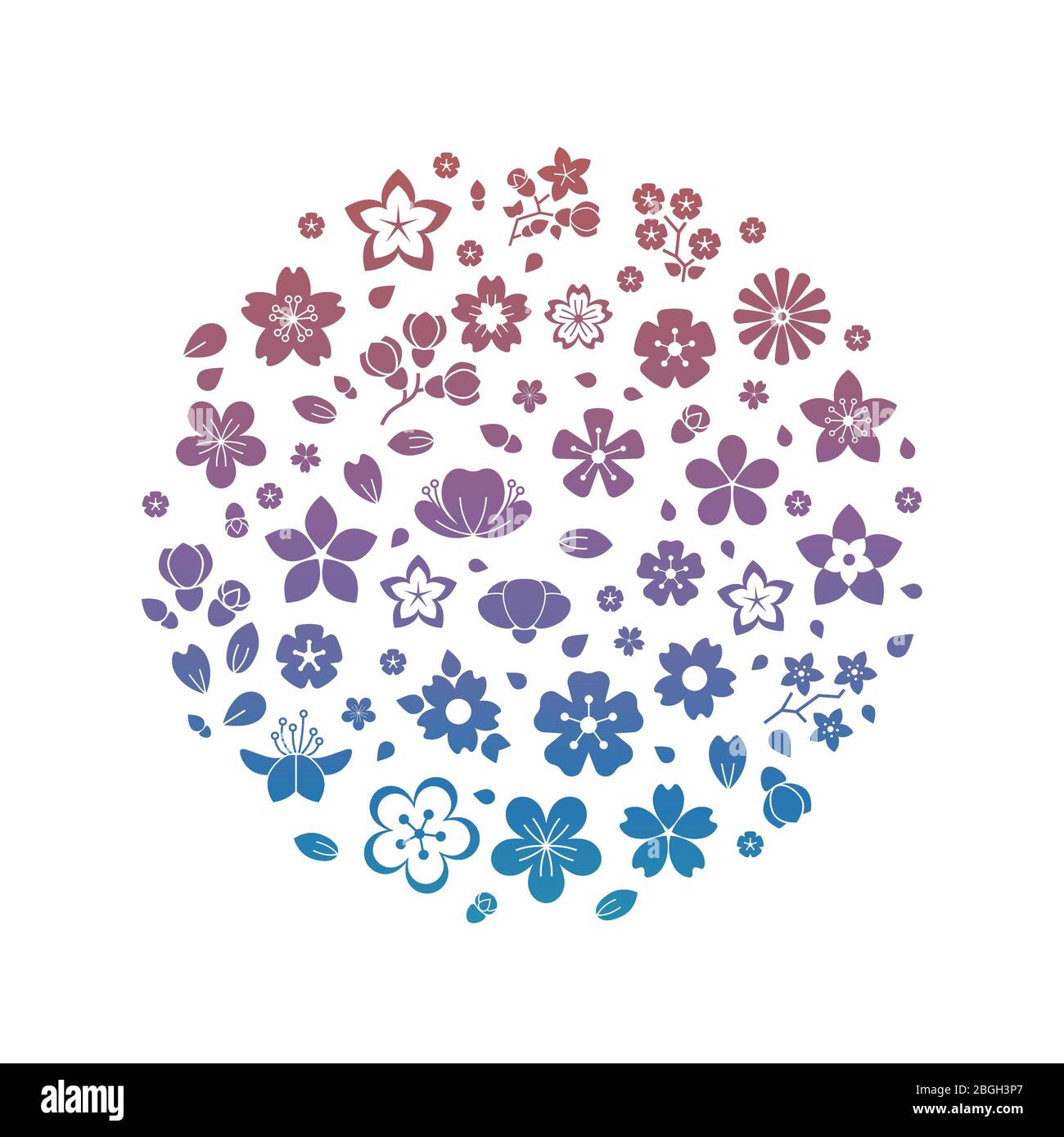Colorful logo blossom flowers silhouettes isolated on white background. Vector illustration Stock Vector