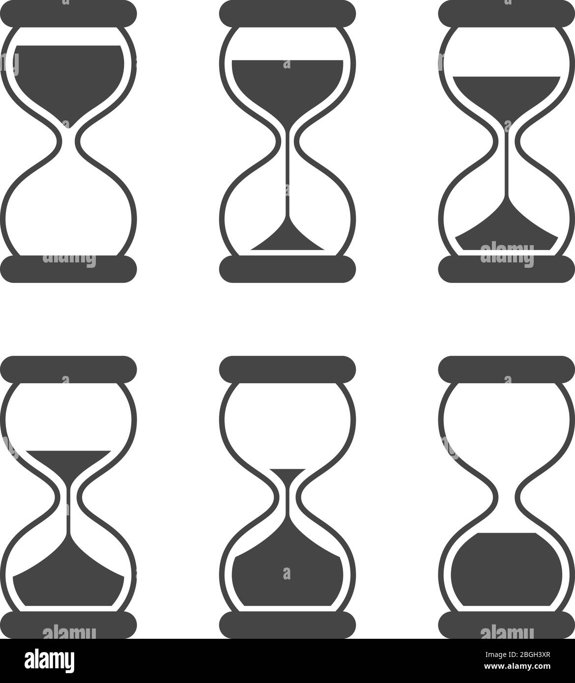 Sands of time, hourglass vector isolated symbols. Old sand clock animated vector Black animated timer sand, countdown sandglass animation Stock Vector Image & Art - Alamy