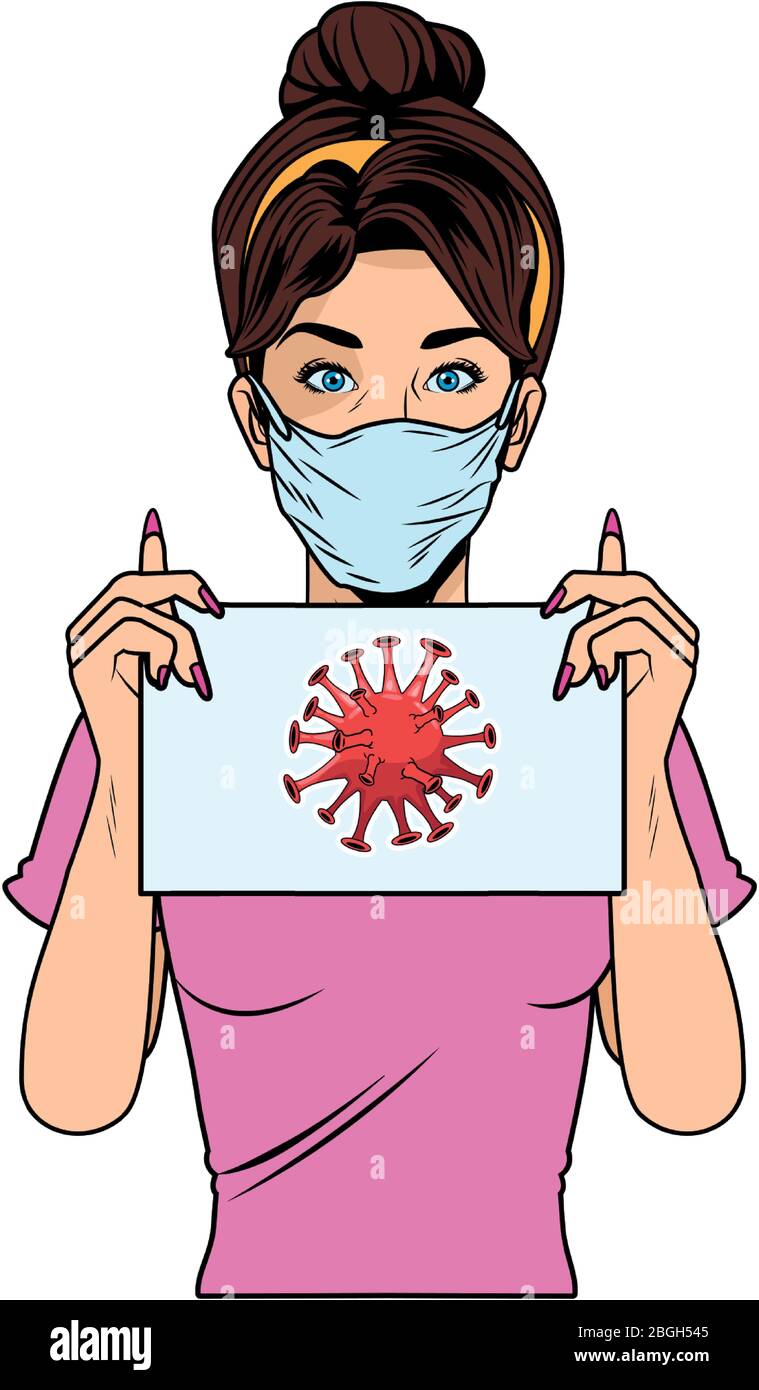 woman using face mask for covid19 pop art style Stock Vector Image ...