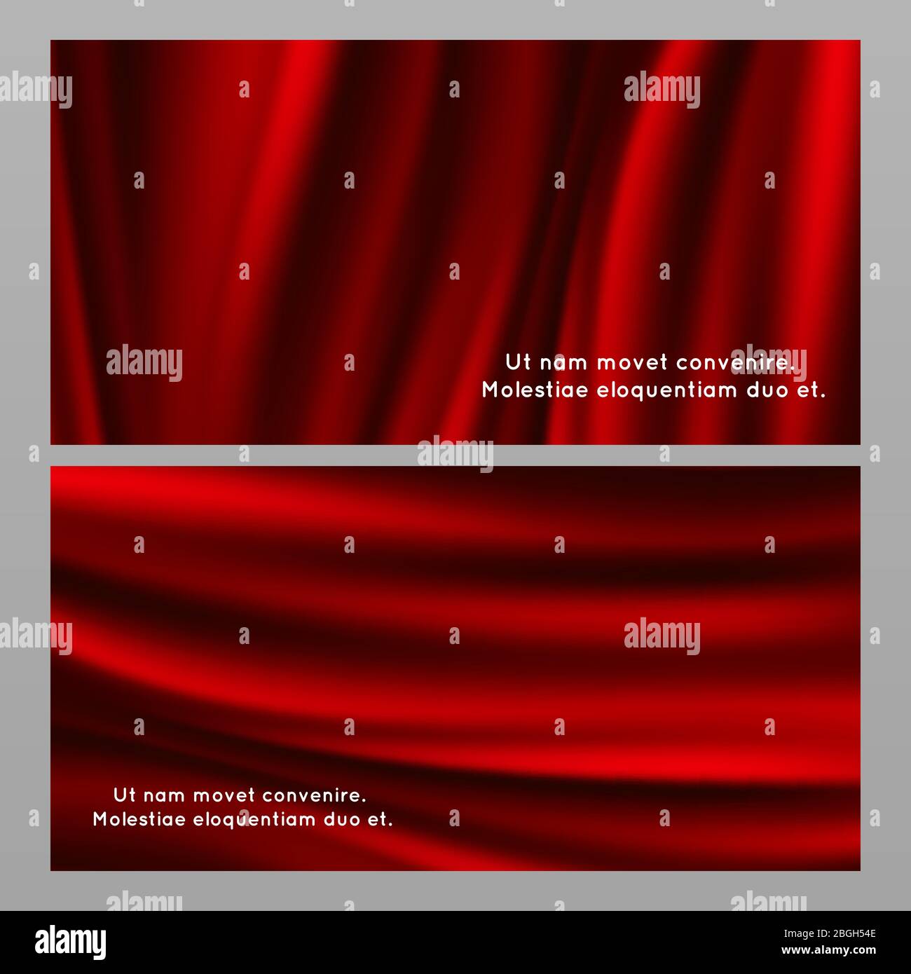 Horizontal and vertical red silk fabric banners and poster. Vector illustration Stock Vector