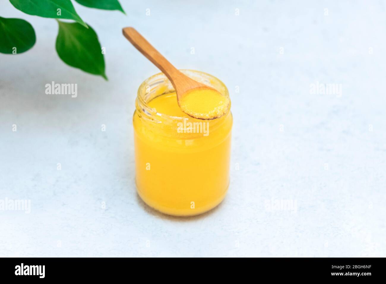 Healthy gutfriendly indian ghee butter or clarified butter on neutral