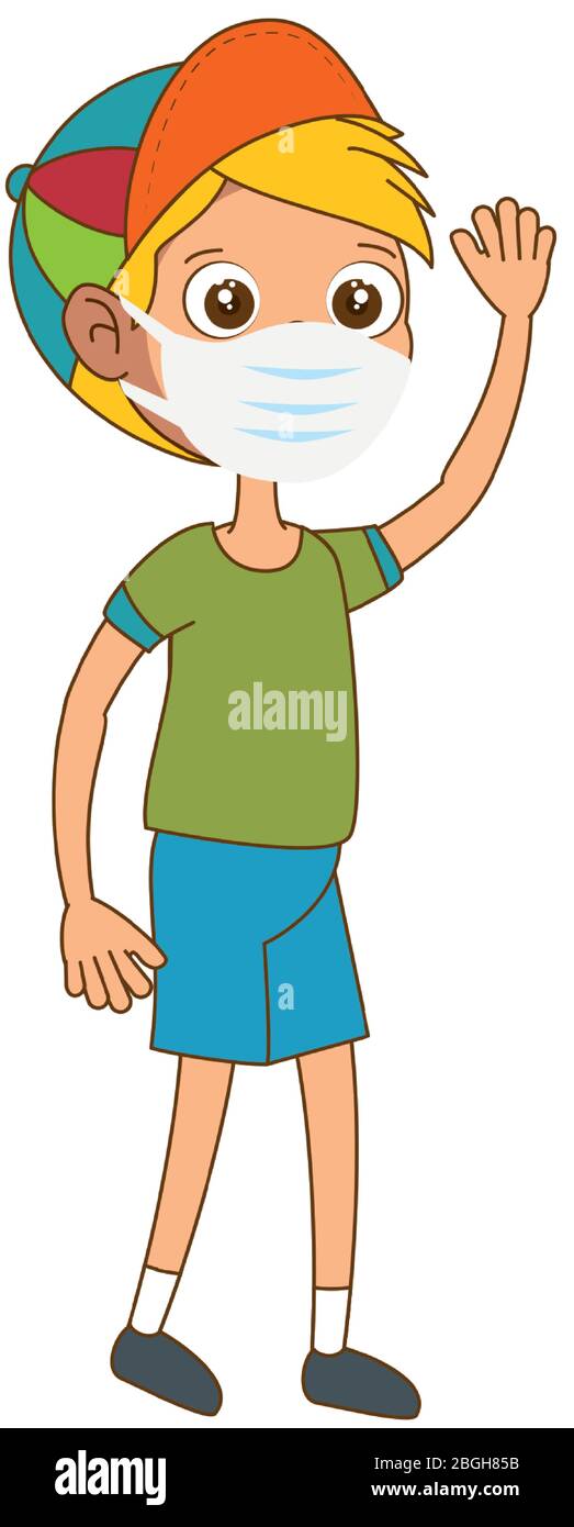 cute boy with face mask and cap Stock Vector Image & Art Alamy