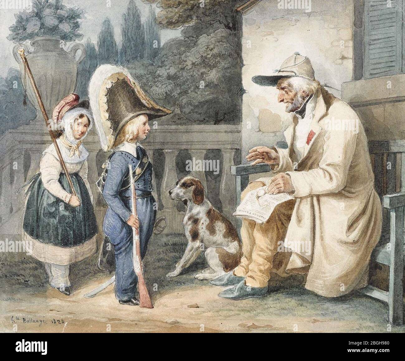 Hippolyte Bellangé Veteran and children 1828. Stock Photo