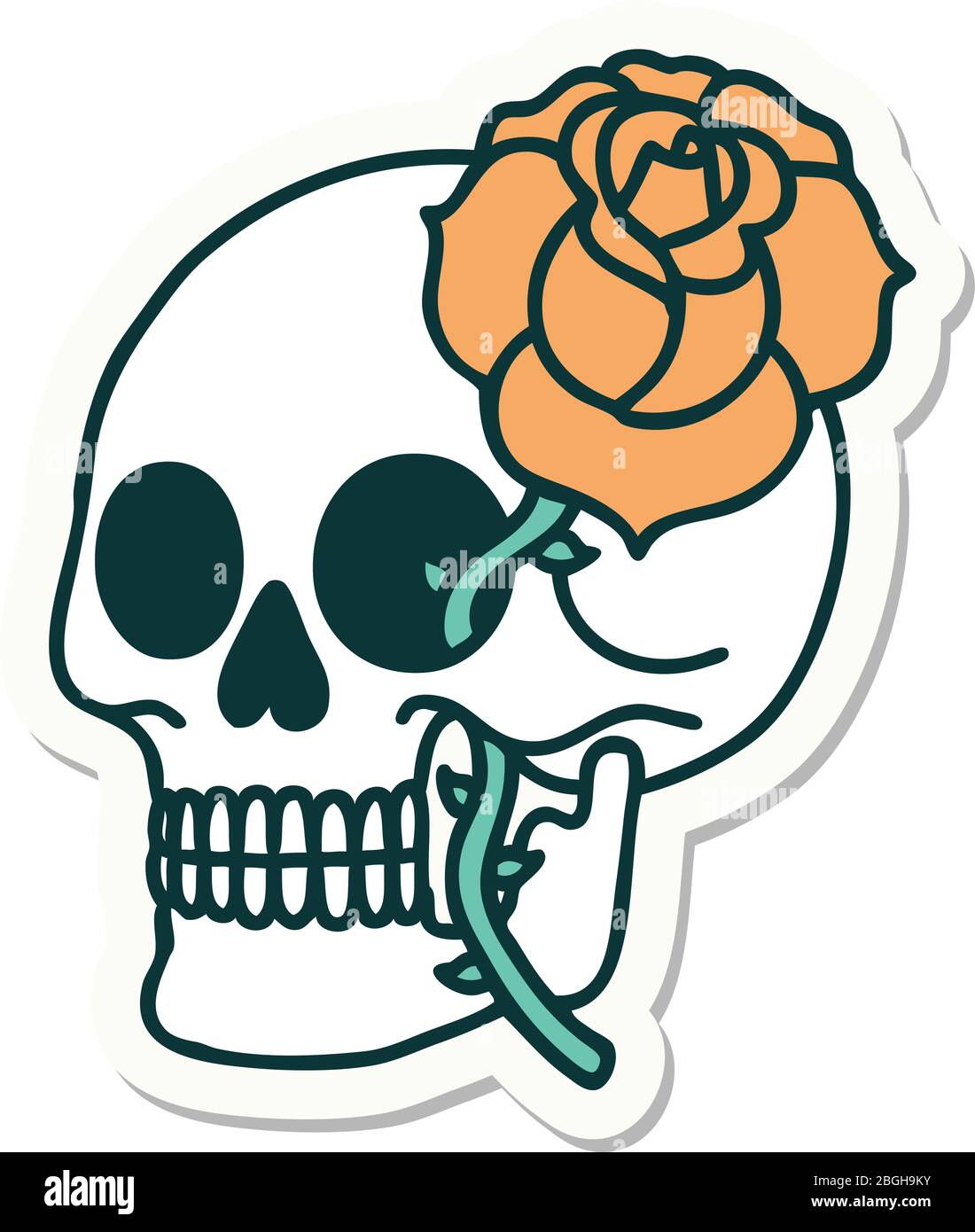 sticker of tattoo in traditional style of a skull and rose Stock Vector ...