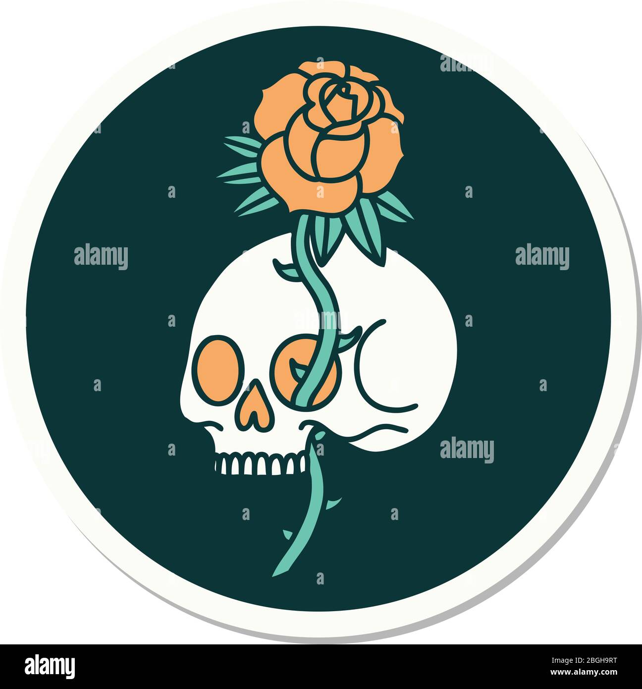 sticker of tattoo in traditional style of a skull and rose Stock Vector ...