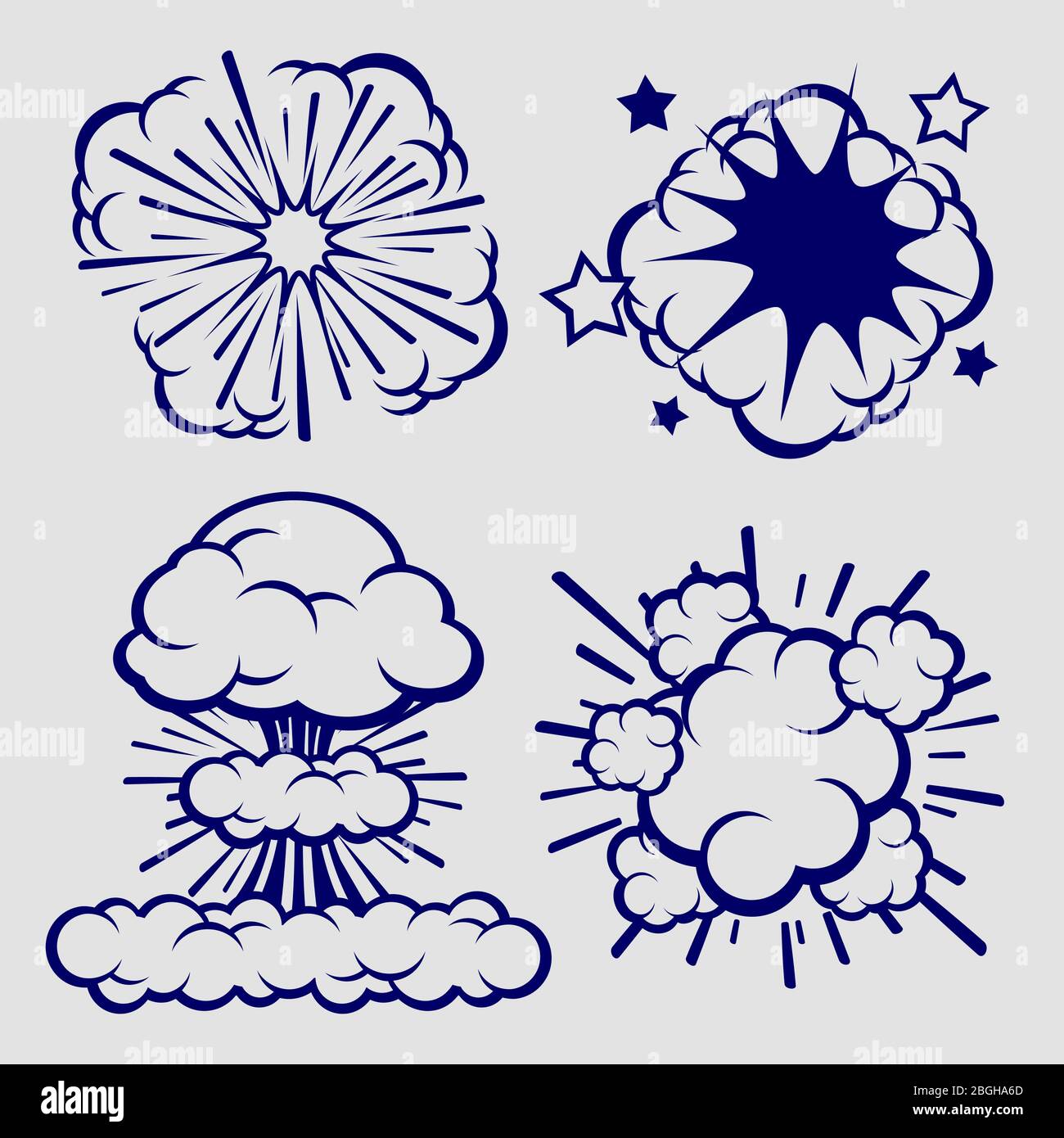 Ballpoint sketch explosion clouds isolated on grey background. Vector illustration Stock Vector