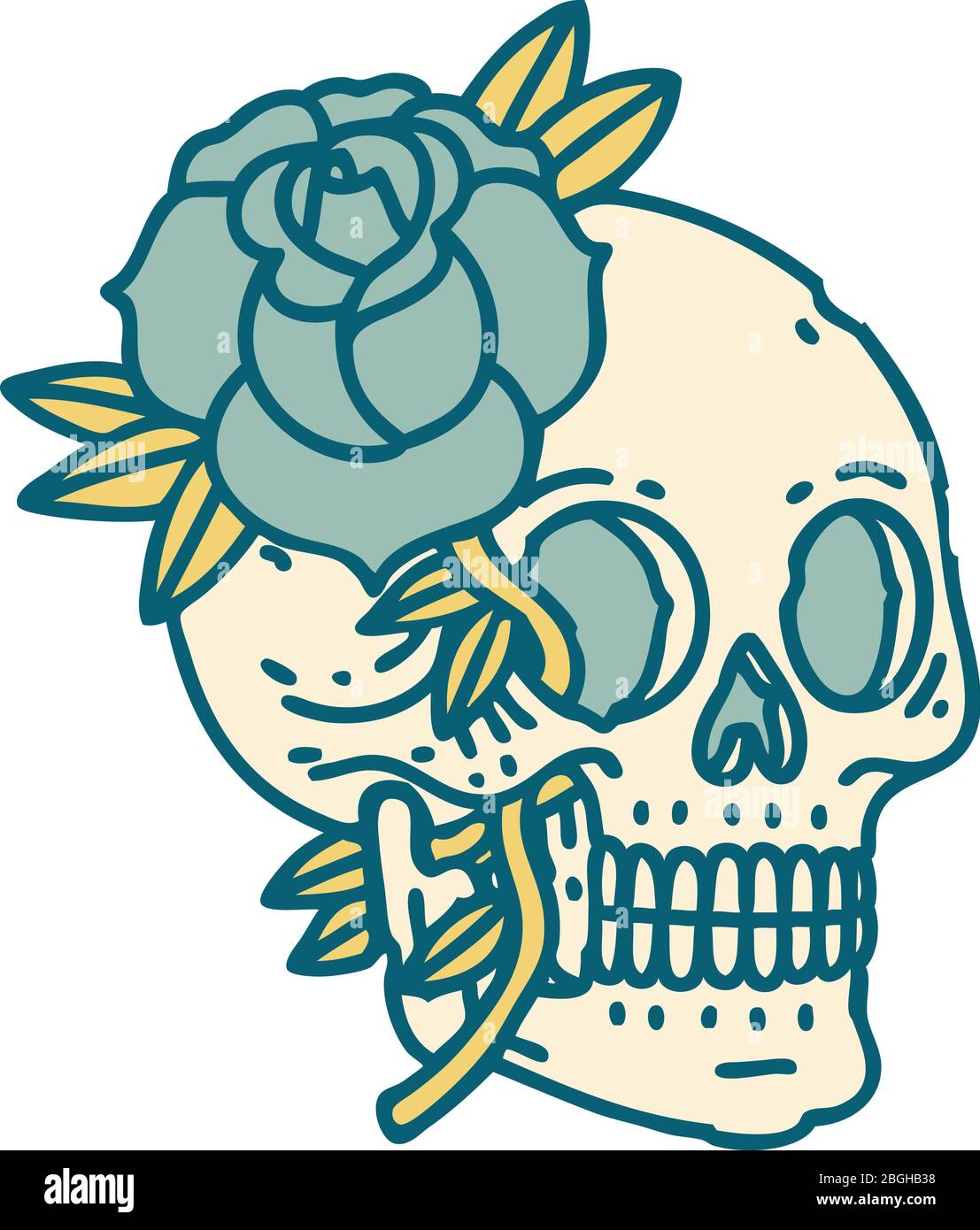 iconic tattoo style image of a skull and rose Stock Vector Image & Art ...