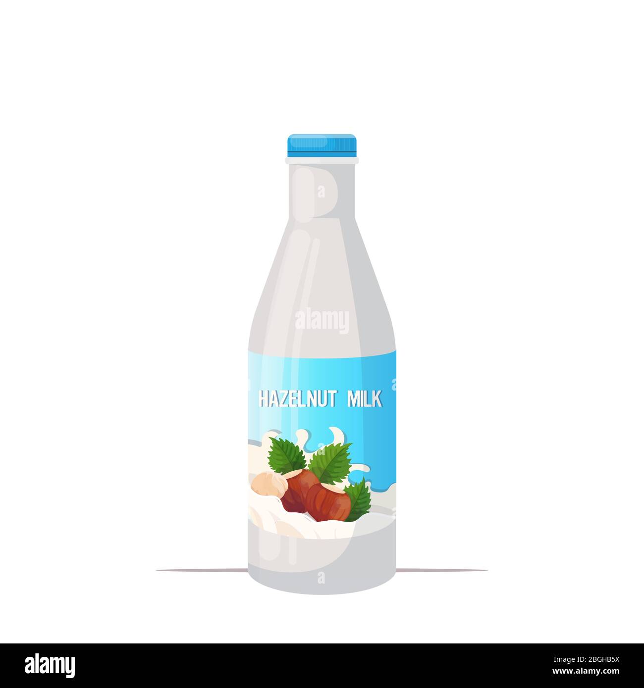 vegan hazelnut plant based milk glass bottle organic dairy free natural raw vegan milk healthy cow beverage alternative isolated vector illustration Stock Vector