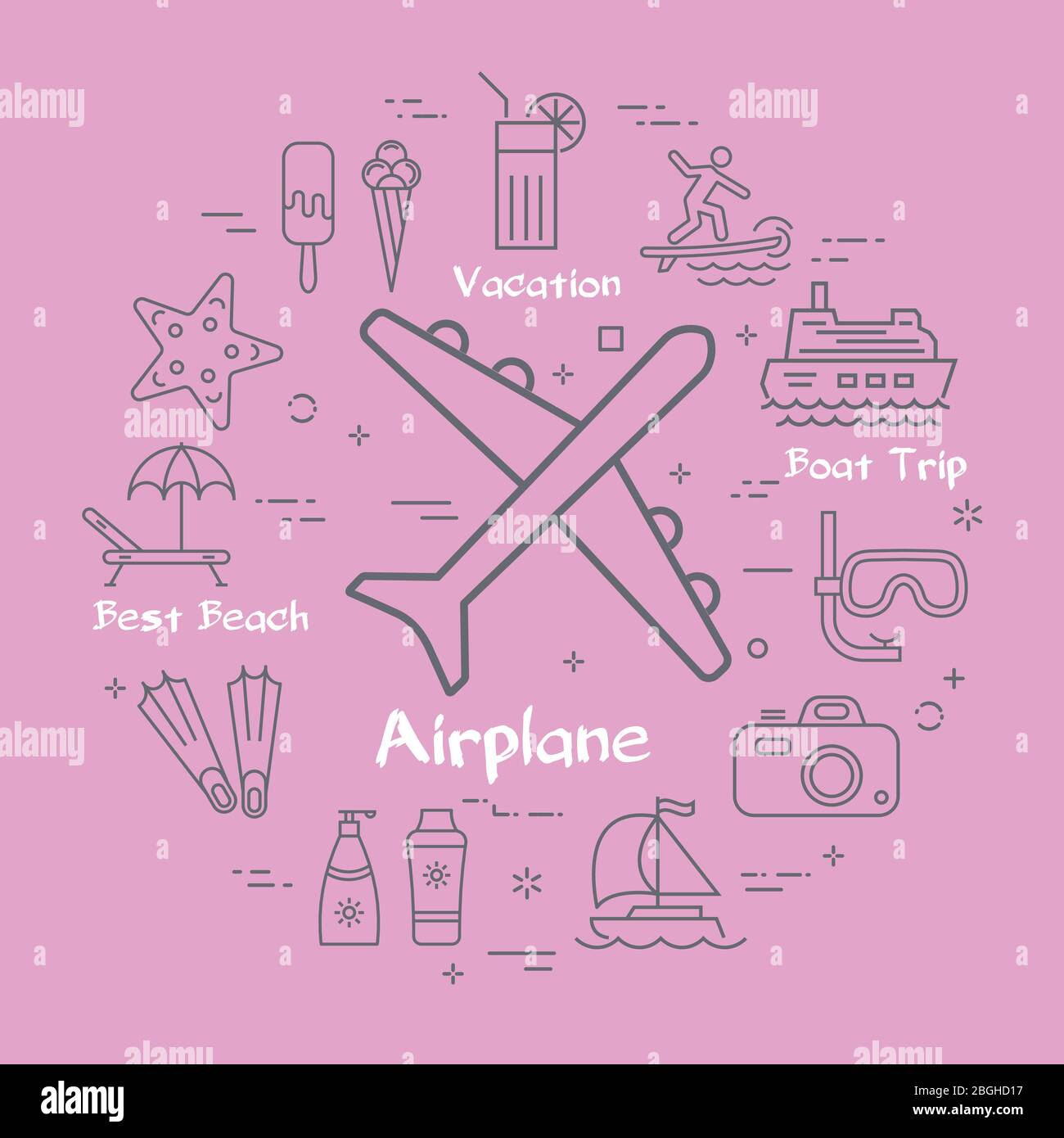Vector linear concept of summer time with airplane icon Stock Vector ...