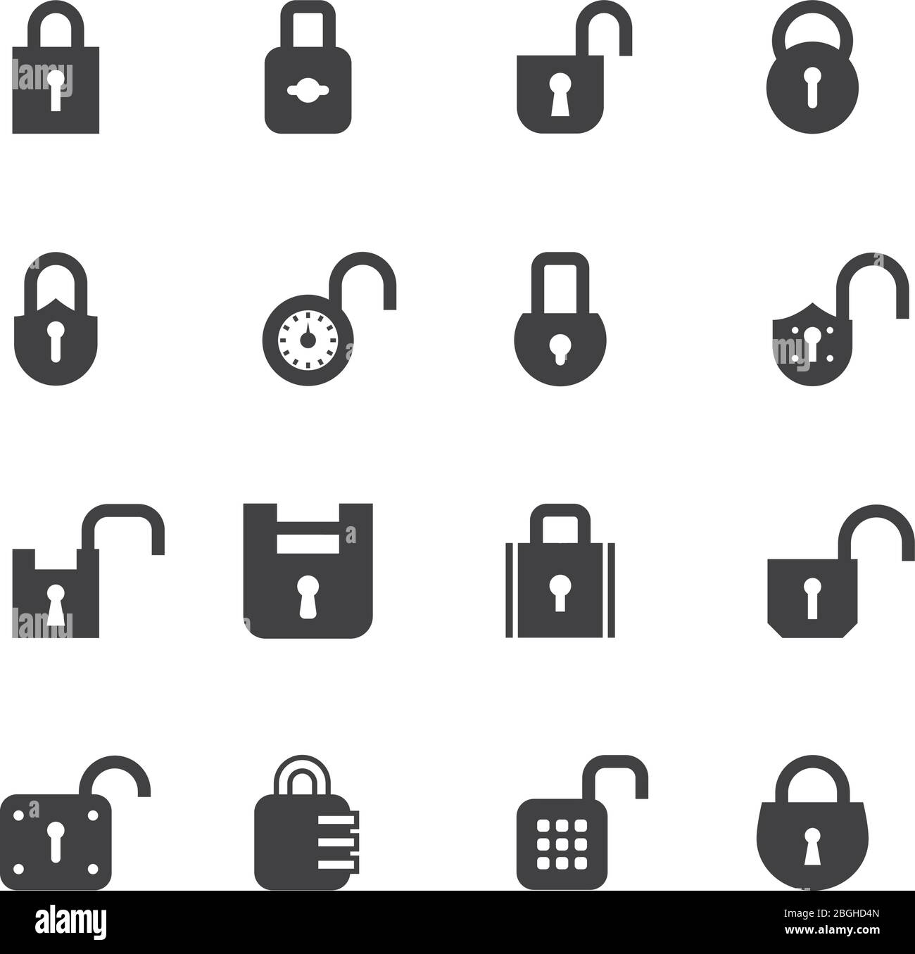 Open and closed padlock icons. Lock, security and password vector