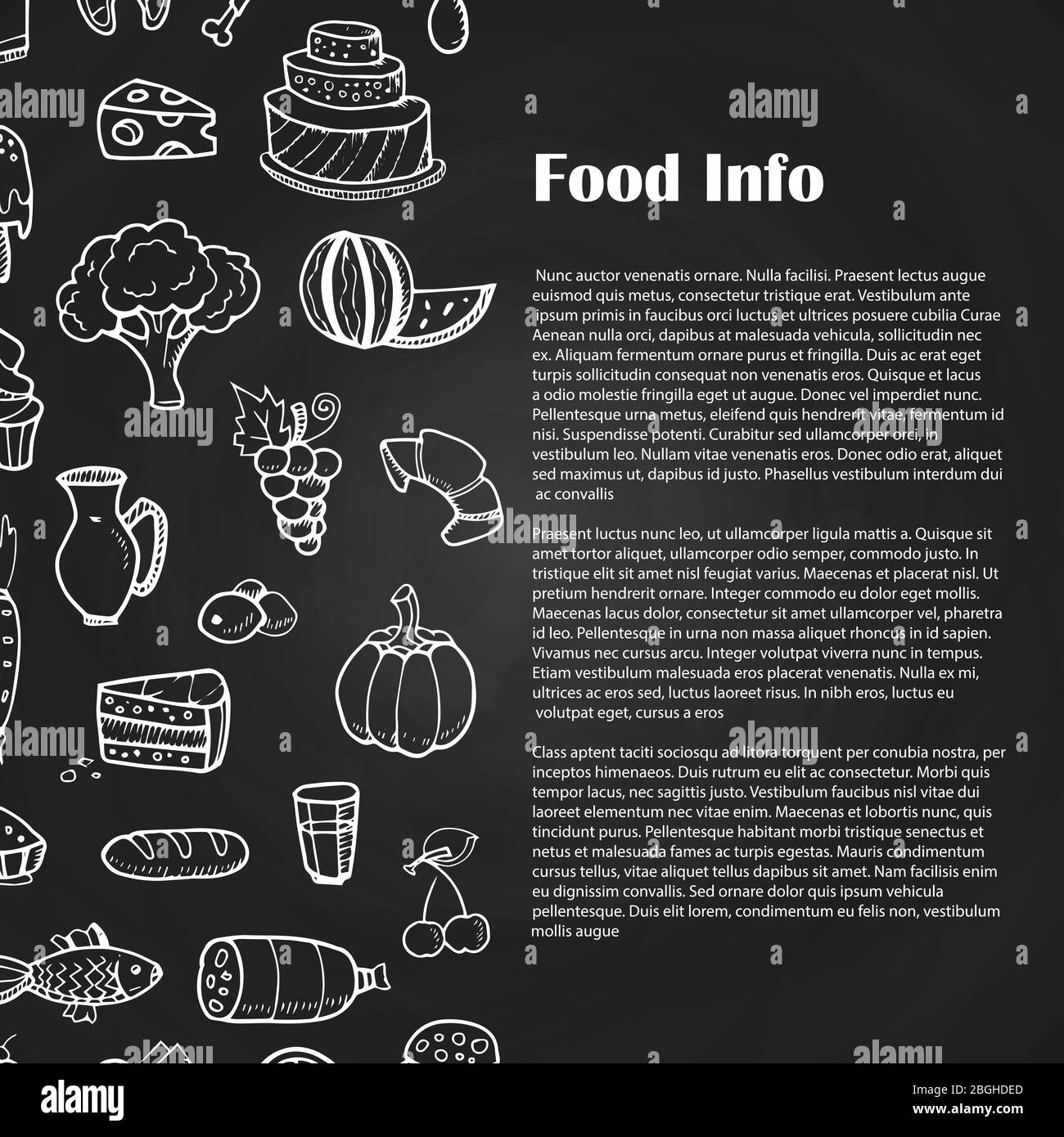 Blackboard food poster with hand drawn popular products and dishes. Vector illustration Stock Vector