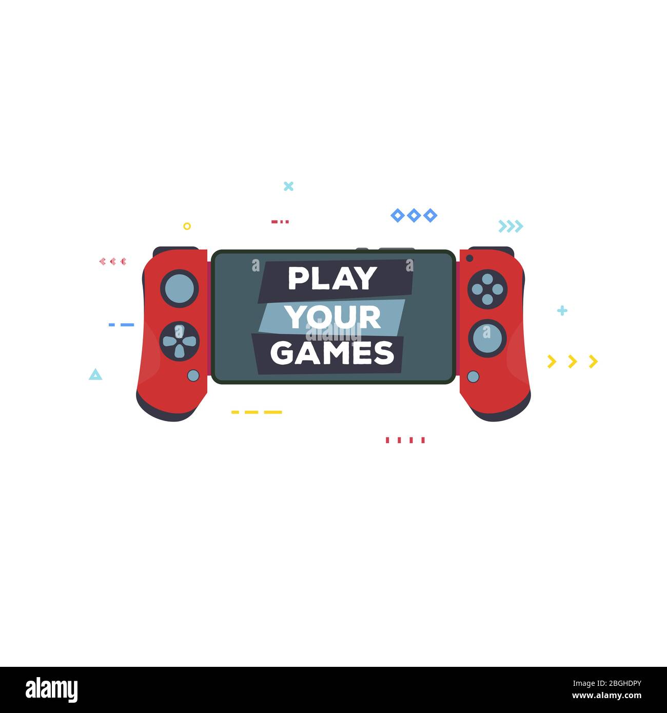 Front view of red gamepad for modern phone. Gaming on phone banner or print. Flat style vector illustration. Gamer controller with touchpad mobile pho Stock Vector
