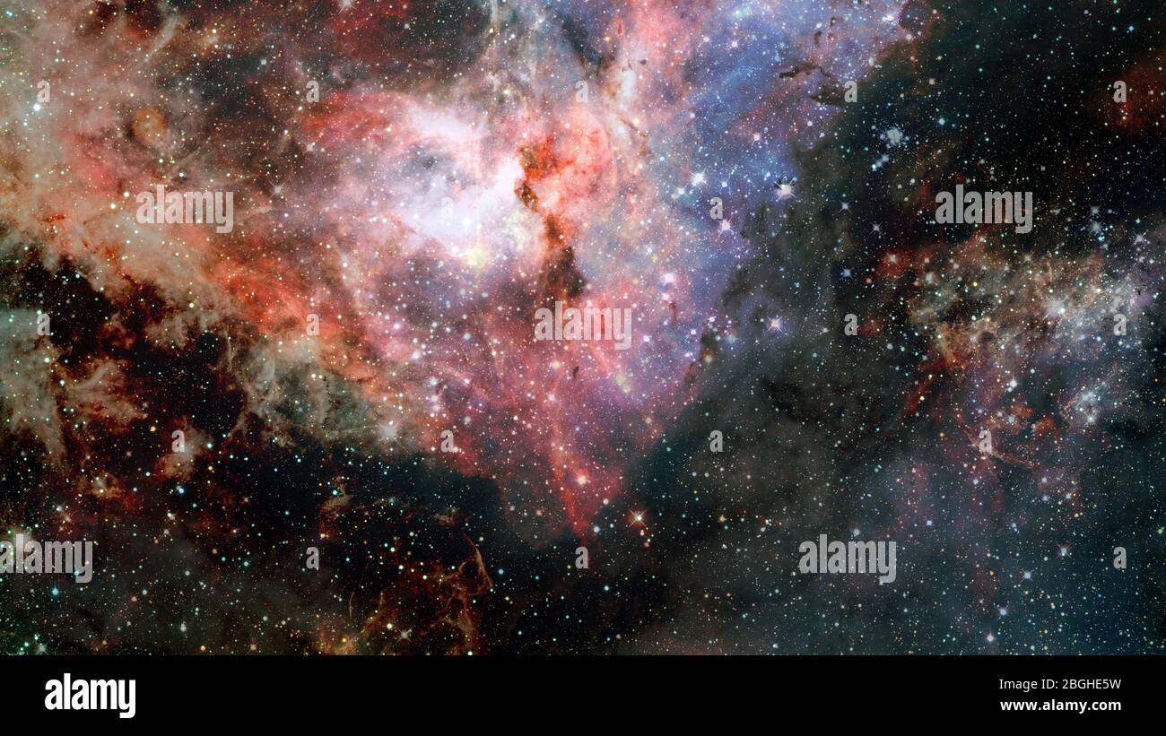 Colored nebula and open cluster of stars in the universe. Elements of ...
