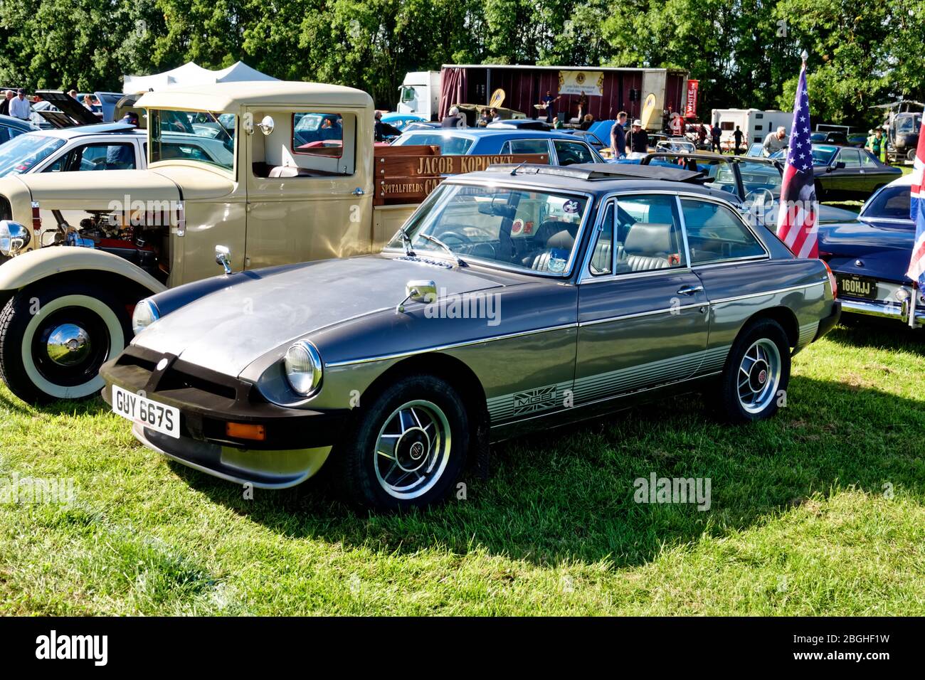 Westbury, Wiltshire / UK - September 1 2019: A 1978 MGB GT V8 (GUY 557S) 2-door coupe sports car, at the White Horse Classic & Vintage Vehicle Show Stock Photo
