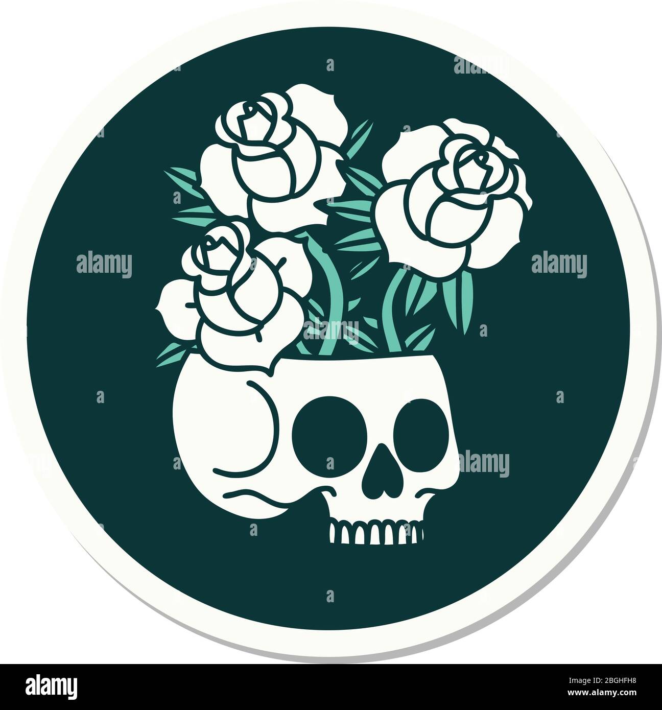 sticker of tattoo in traditional style of a skull and roses Stock ...