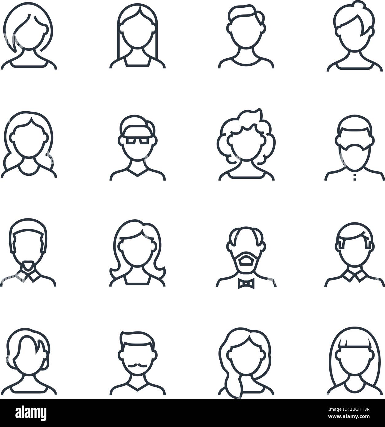Woman and man face line icons. Female male profile outline symbols with  different hairstyles. Vector people avatars isolated. Character person  portrait, male and female outline illustration Stock Vector Image & Art -