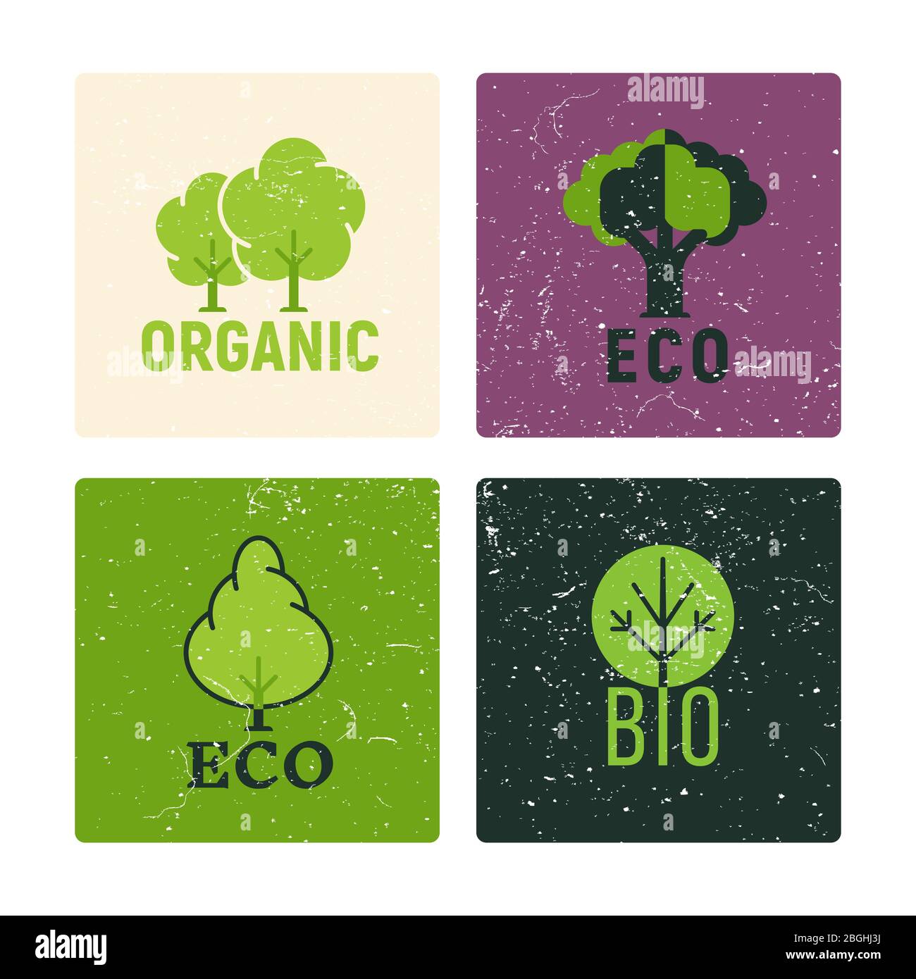 Eco and organic labels of set vector design with grunge elements ...