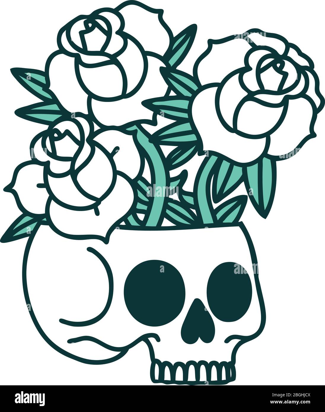 iconic tattoo style image of a skull and roses Stock Vector Image & Art ...