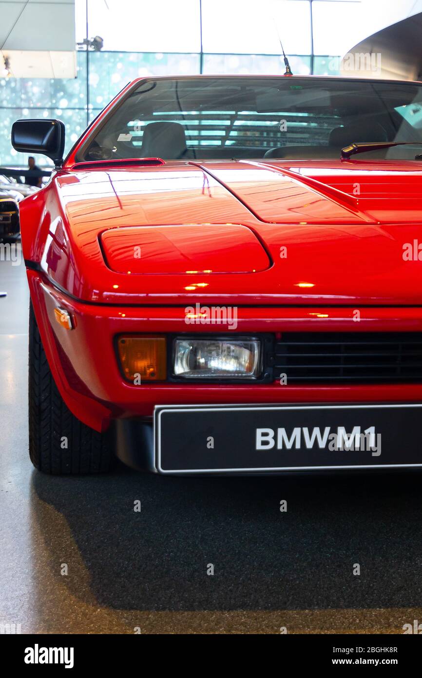 Red BMW M1. BMW Welt, Munich, Germany, March 2020 Stock Photo