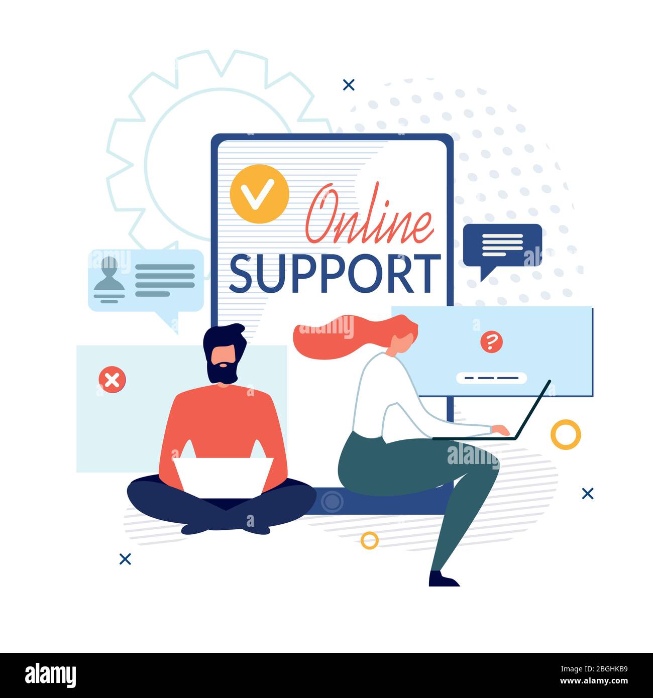 Online Support and Virtual Help Service Advertisement. Flat Banner with ...