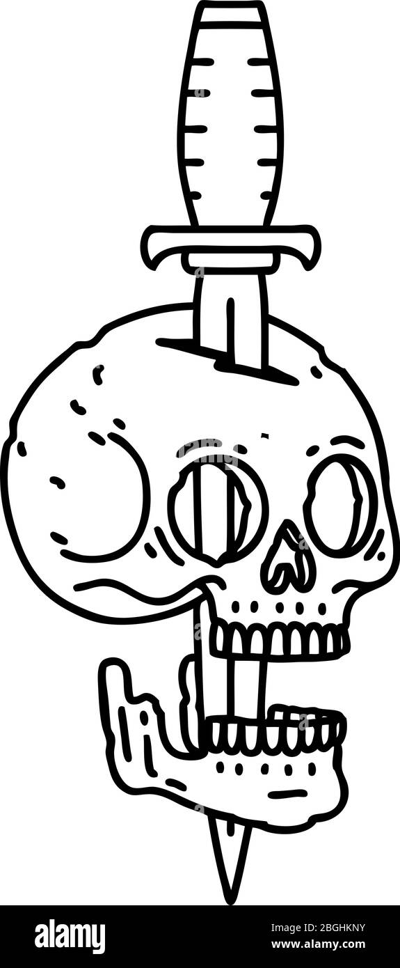 tattoo in black line style of a skull Stock Vector Image & Art - Alamy