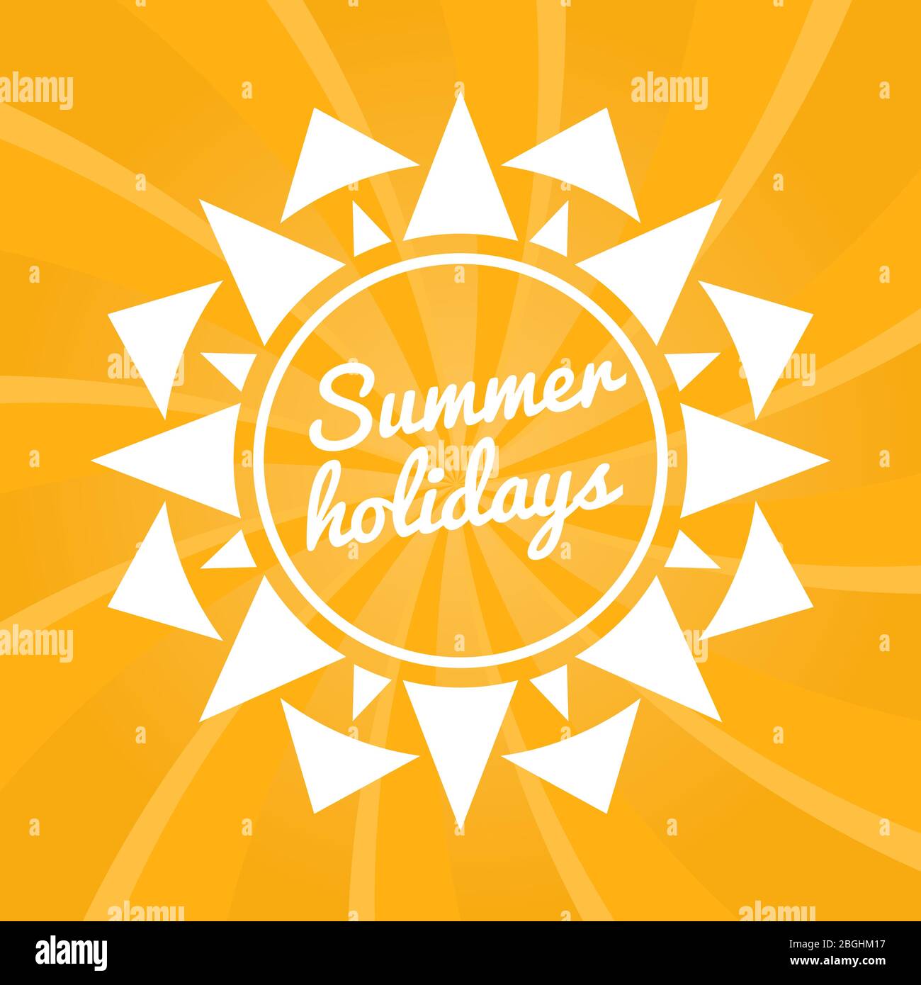 Summer holidays sign with sun. Bright summer background. Vector illustration Stock Vector
