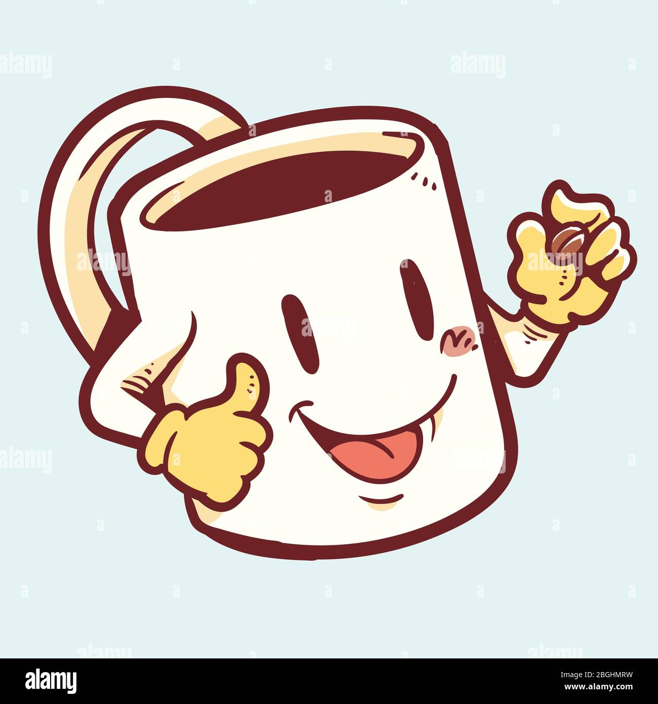 cartoon coffee mug holding coffee bean Stock Vector