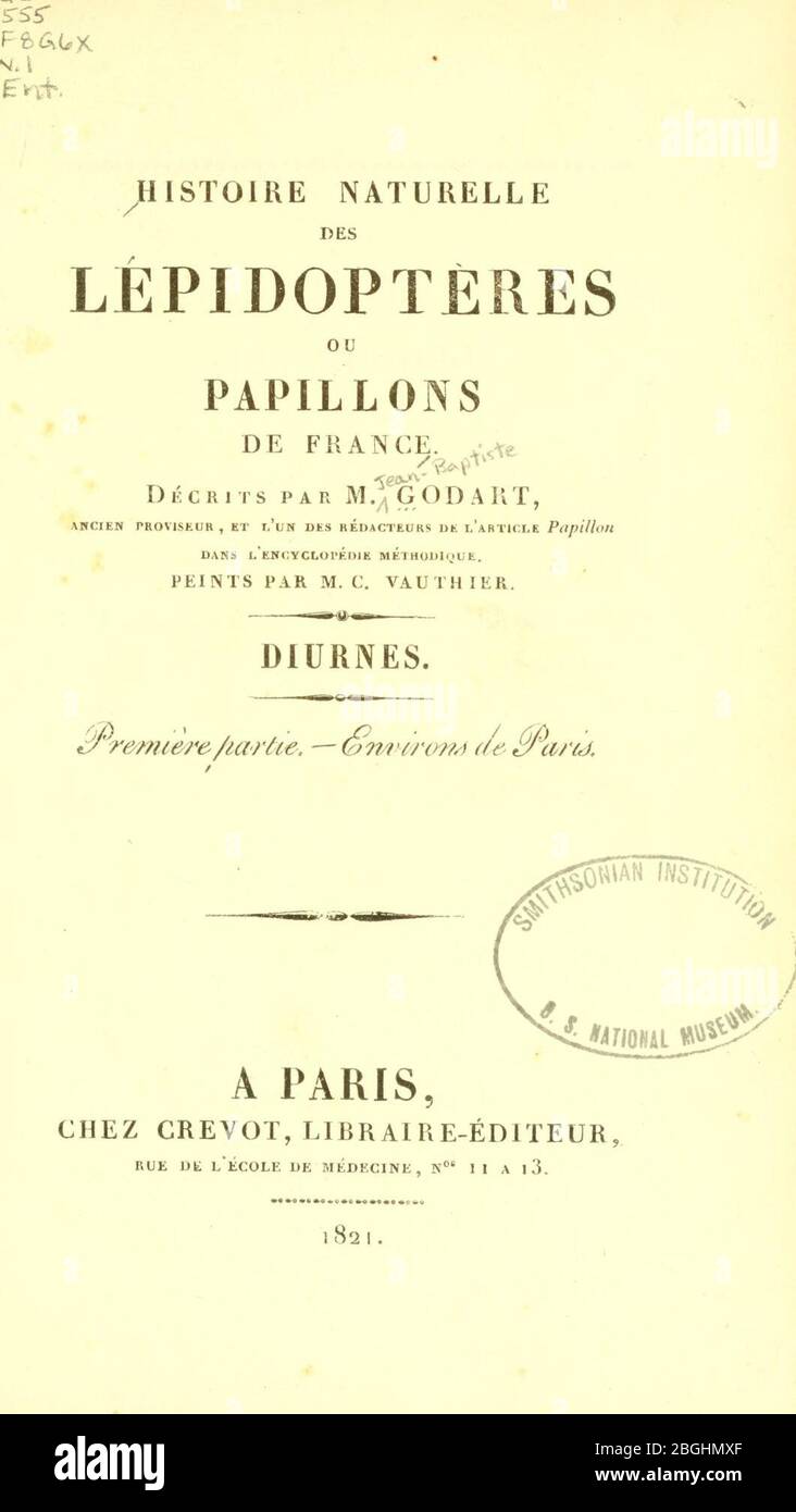 Histoire naturelle des lépidoptères ou papillons de France Stock Photo
