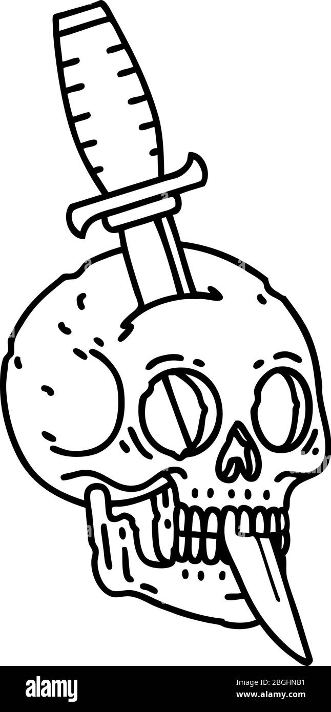tattoo in black line style of a skull Stock Vector Image & Art - Alamy