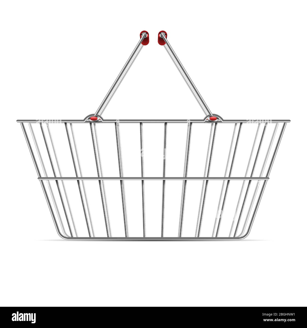 Realistic empty supermarket shopping metal basket with handles vector illustration isolated on white background. Basket cart for sale purchase in market Stock Vector