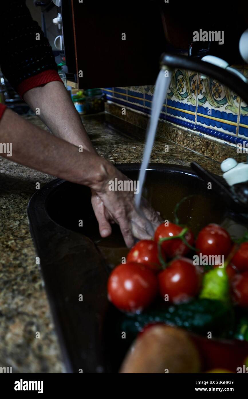 washing fruits and vegetables with soap and plenty of water to disinfect viruses and bacteria