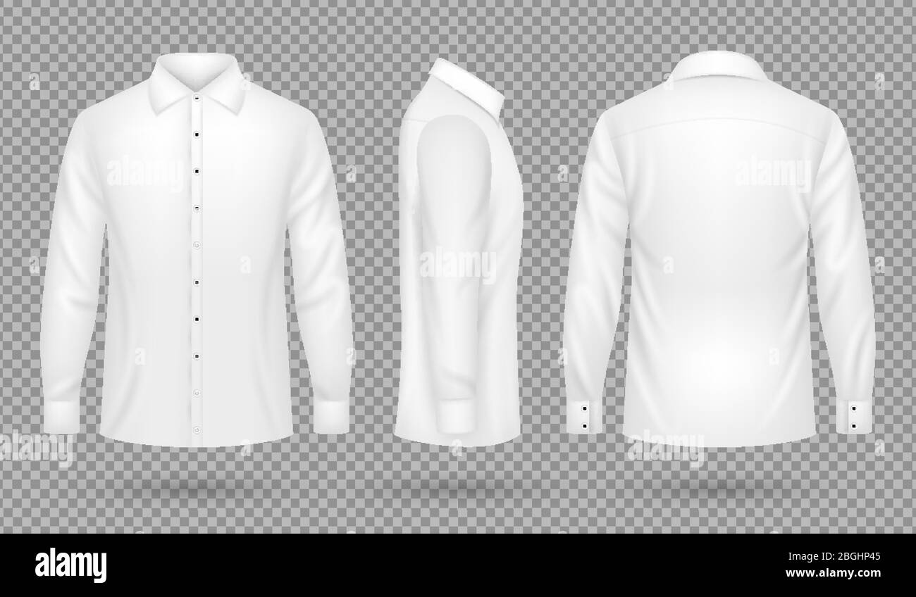 White blank male shirt with long sleeves in front, side, back views ...