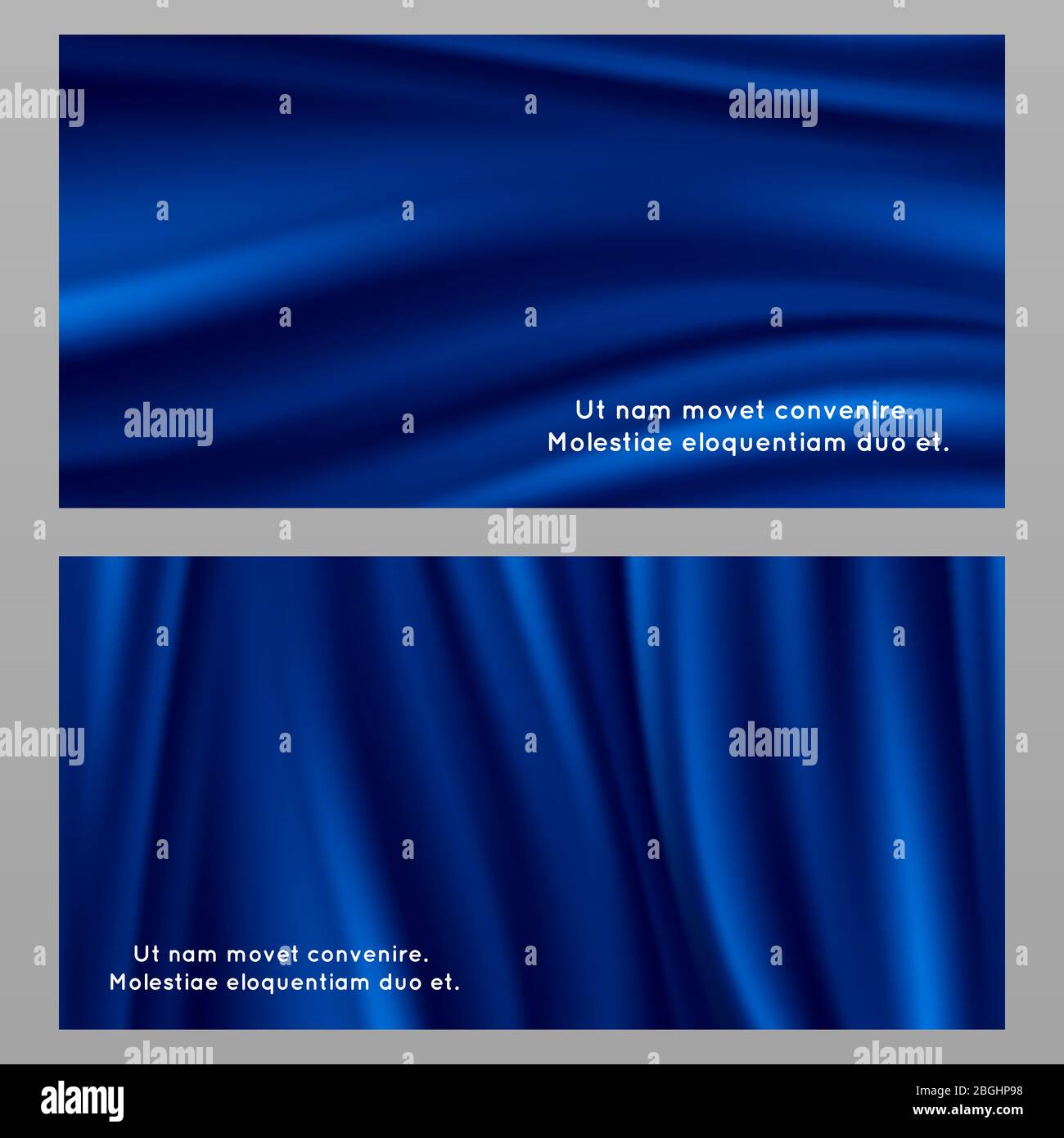 Blue silk fabric banners poster templates of set. Vector illustration Stock Vector
