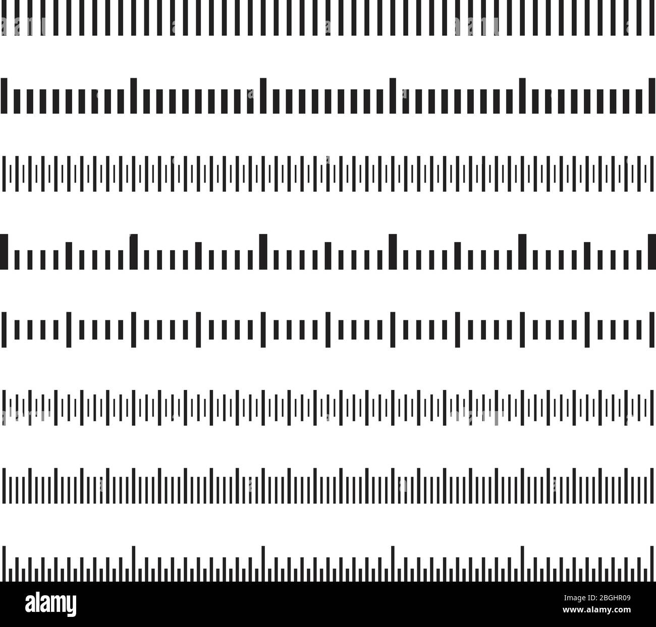 Horizontal measure distance scales, calibration measuring size indicators vector set isolated. Illustration of ruler chart indicator Stock Vector