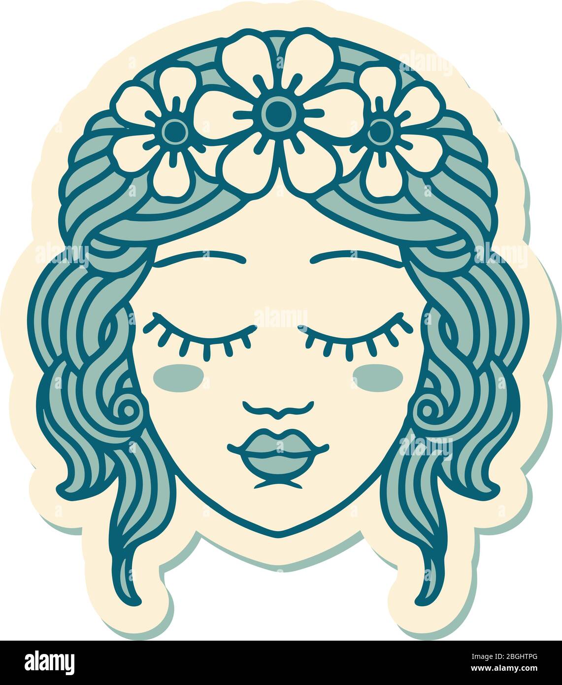 sticker of tattoo in traditional style of female face with eyes closed