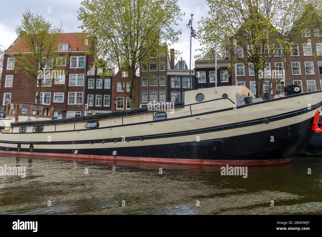 House Boats on the Prinsengracht Canal in Amsterdam, the Netherlands Stock Photo