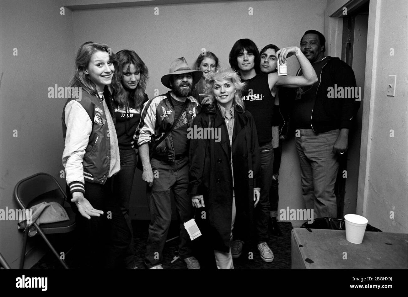 Debbie Harry of Blondie, Dee Dee Ramone of The Ramones & Chris Stein of Blondie backstage with others at the Tower Theatre for a gig by The Runaways, The Ramones & The Jam. March 18, 1978.Credit: Scott Weiner/MediaPunch Stock Photo