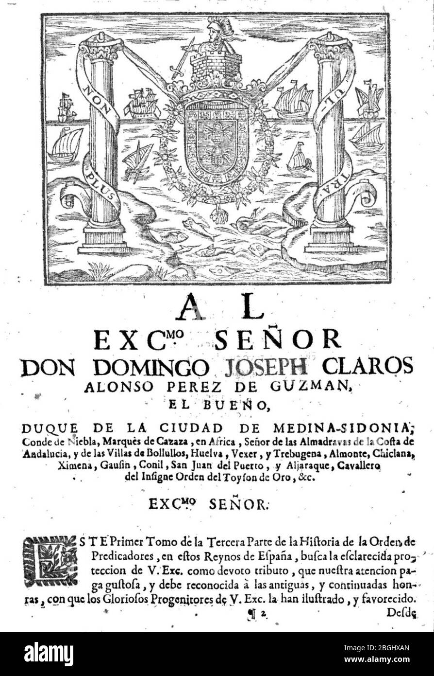 Historia de la provincia de España de la Orden de los Predicadores (dedicatoria). Stock Photo
