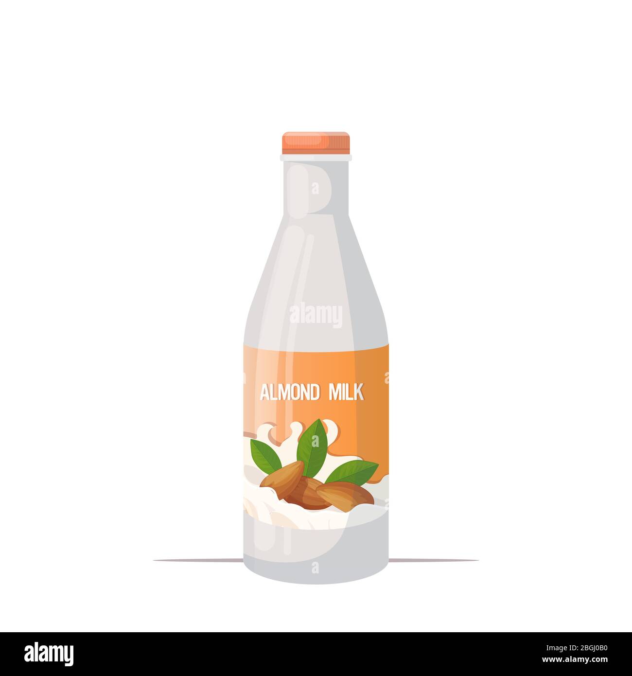 vegan almond plant based milk glass bottle organic dairy free natural raw vegan milk healthy cow beverage alternative isolated vector illustration Stock Vector