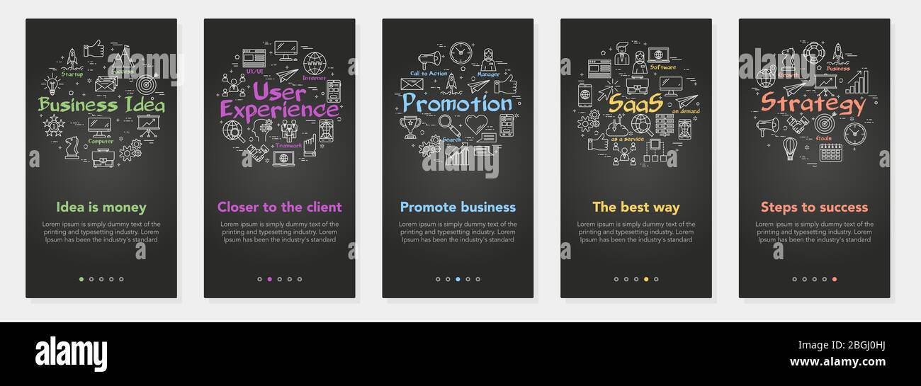 Vector black five vertical banners - business idea and strategy Stock Vector