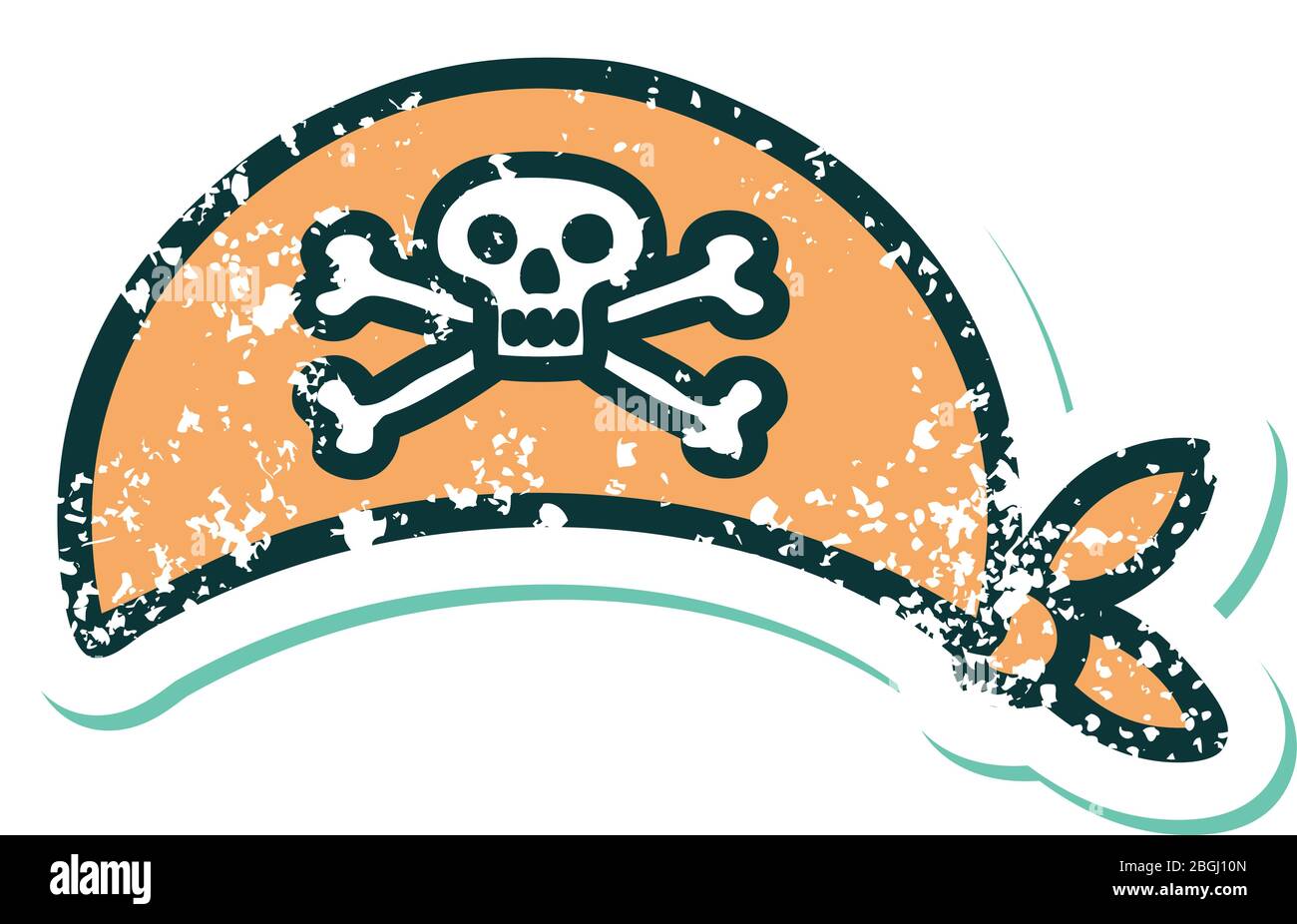 iconic distressed sticker tattoo style image of pirate head scarf Stock ...