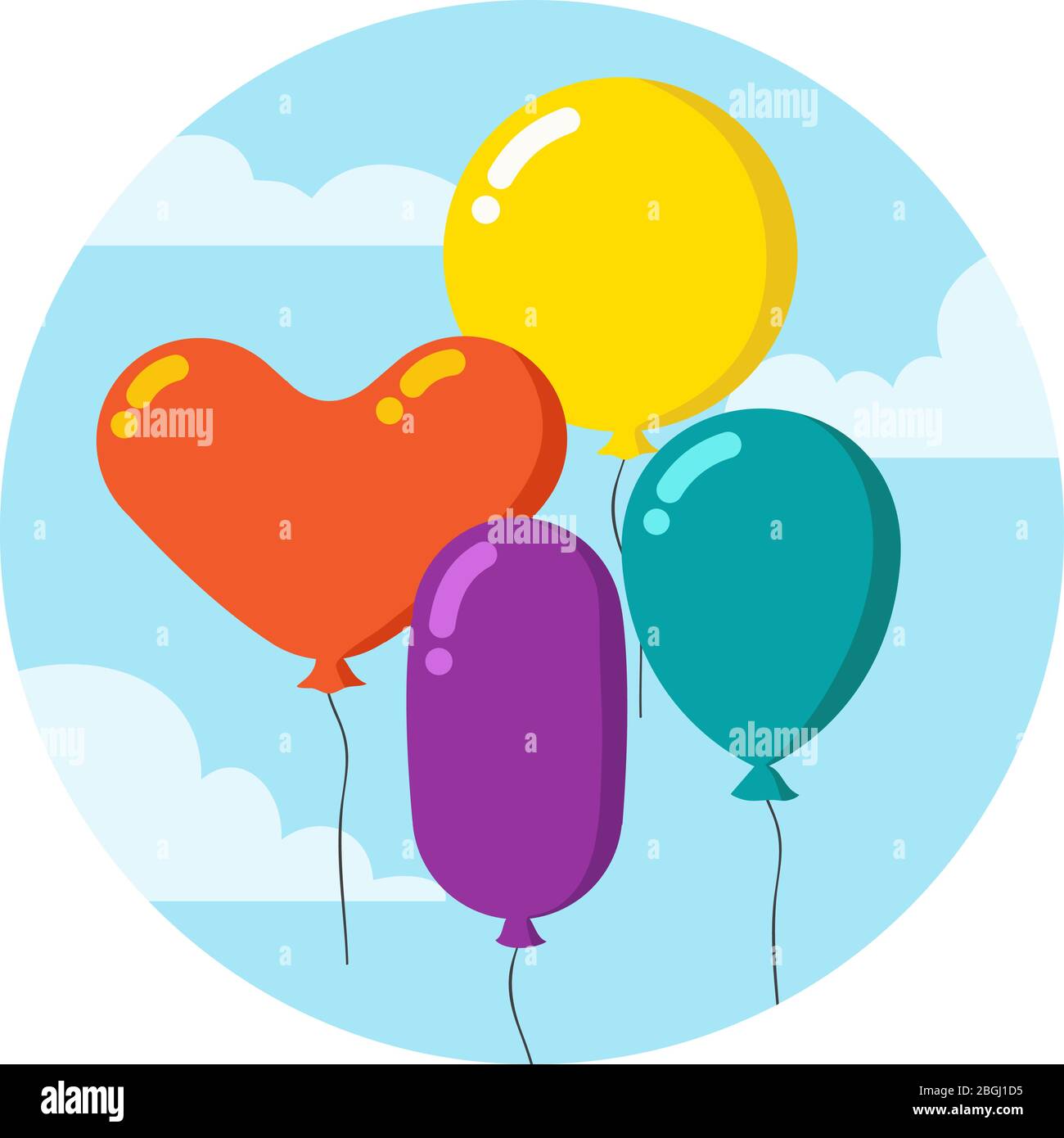 Colorful cartoon bunch of balloons. Happy birthday vector decoration isolated. Surprise air balloon, carnival entertainment illustration Stock Vector